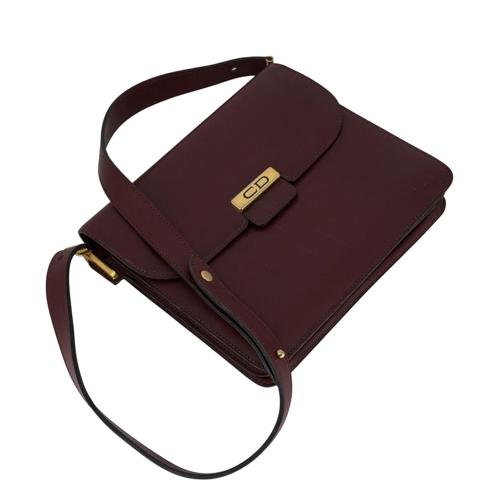 Vintage‎ Christian Dior Burgundy Leather Shoulder Box Bag CD Gold Accordion Flap - Picture 5 of 12